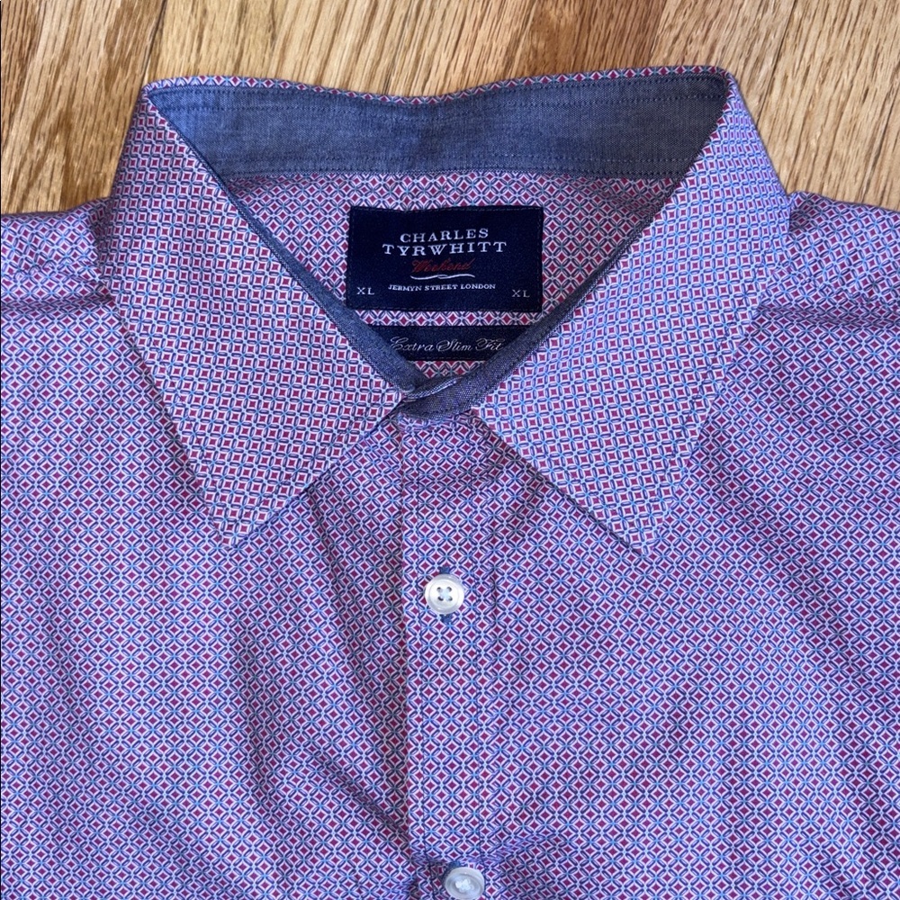 Charles Tyrwhitt XL extra slim fit Light Pink and blue Micro-Pattern Dress Shirt